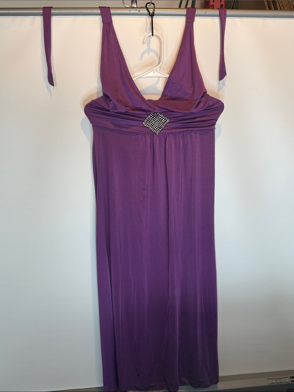 Purple Evening Maxi Dress with Rhinestone Accent Size: M
